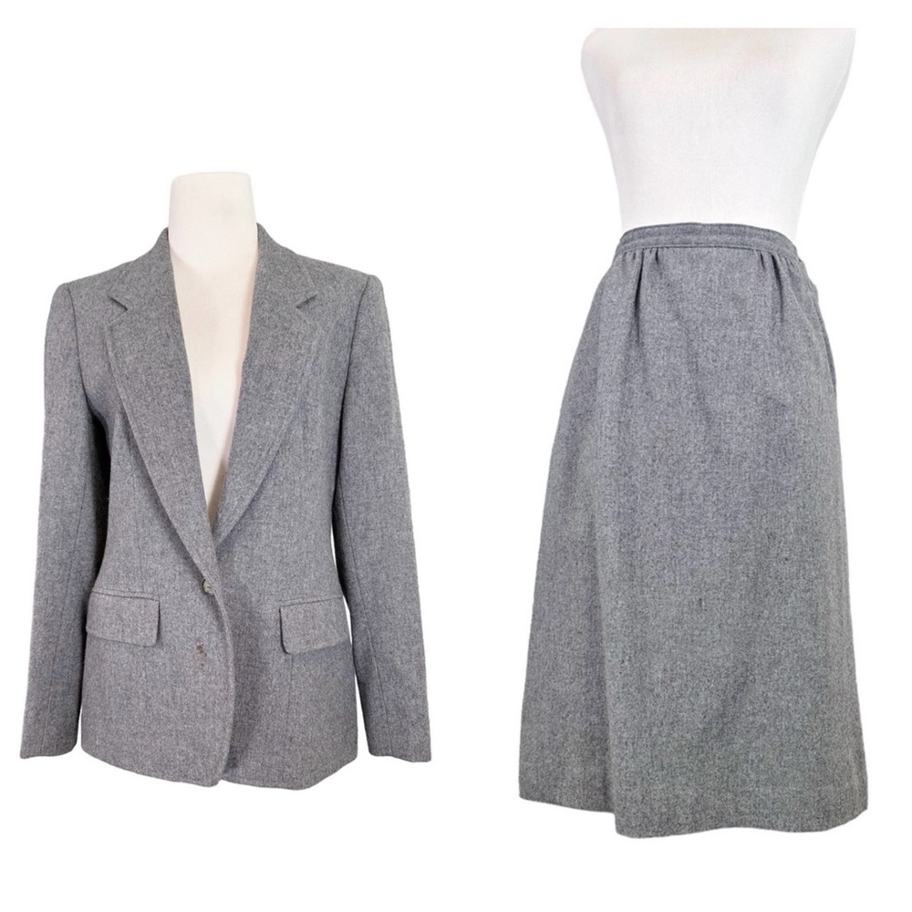 Vintage Pendleton Wool Skirt Suit Set Gray 2pc